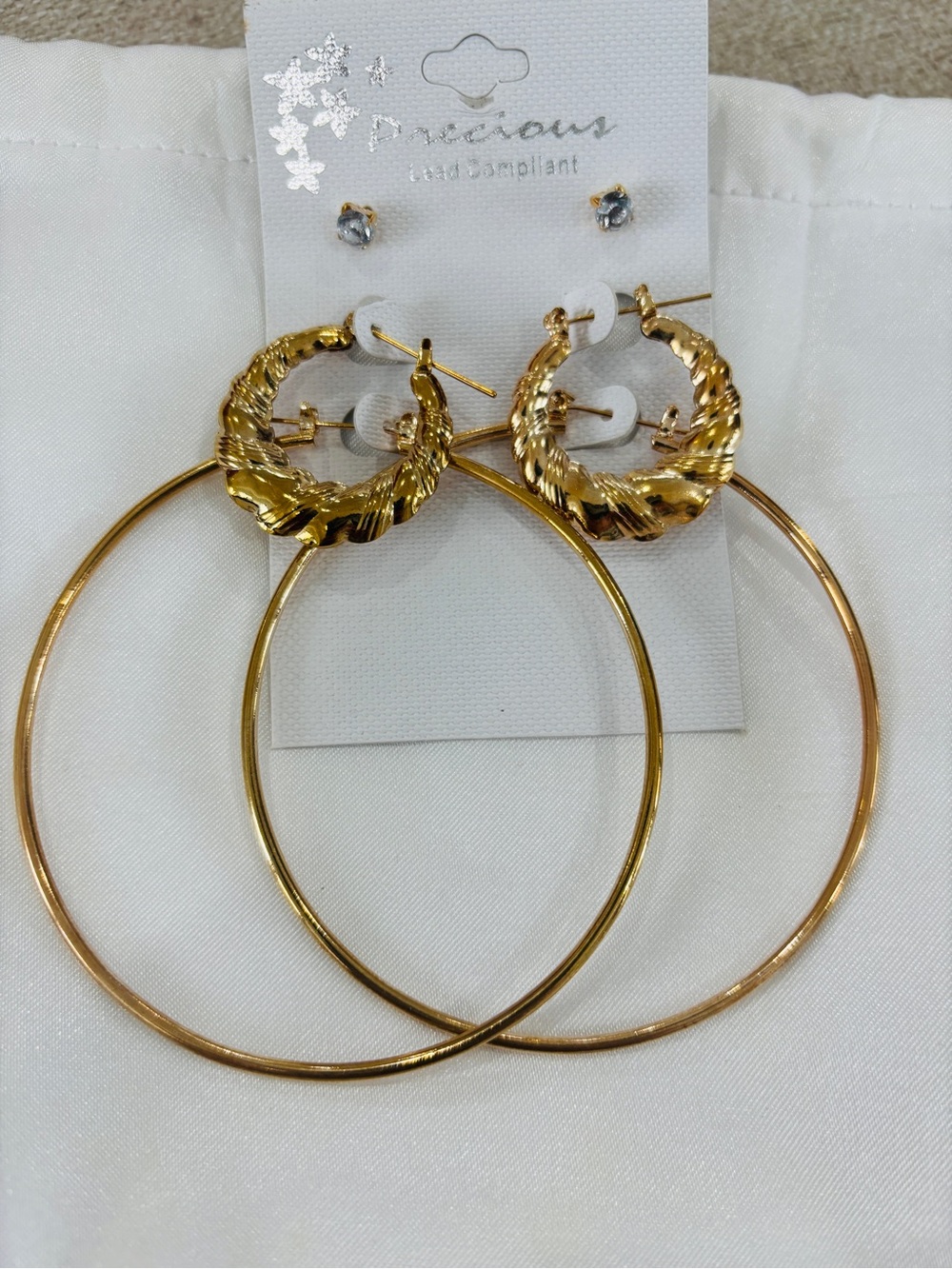 Gold Twisted & Smooth Large Hoop Earrings - Women Accessories